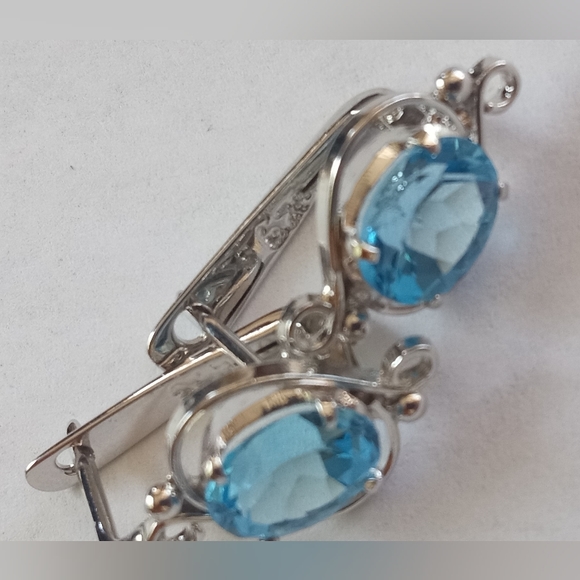 Swiss Blue Topaz Sterling  Scroll Design Setting Ring, Earrings Set - Picture 5 of 12